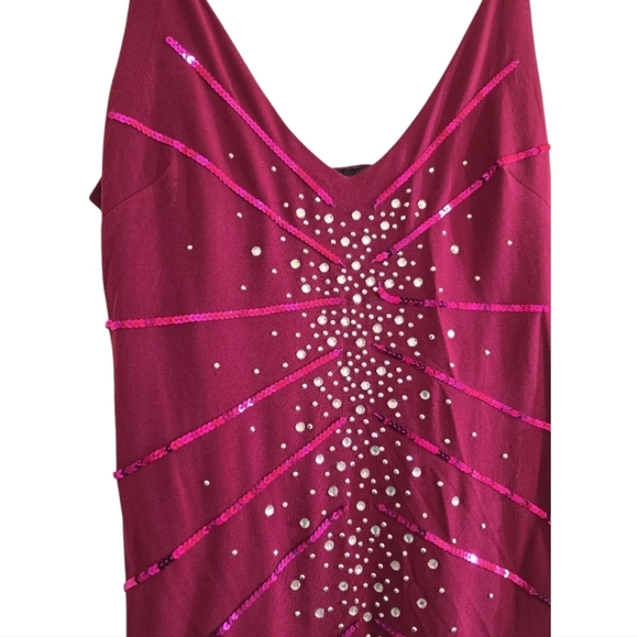 Vintage 90s Y2K Elegant Magenta Evening Dress Rhinestones Sequins Fairy Small - Picture 2 of 6